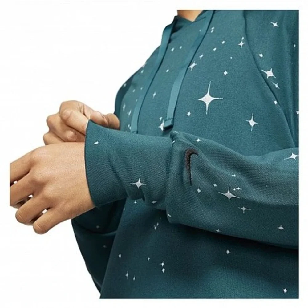 Nike Dri-Fit‎ Get Fit Star Print Hoodie Womens Medium Teal Sweatshirt CJ0008-347